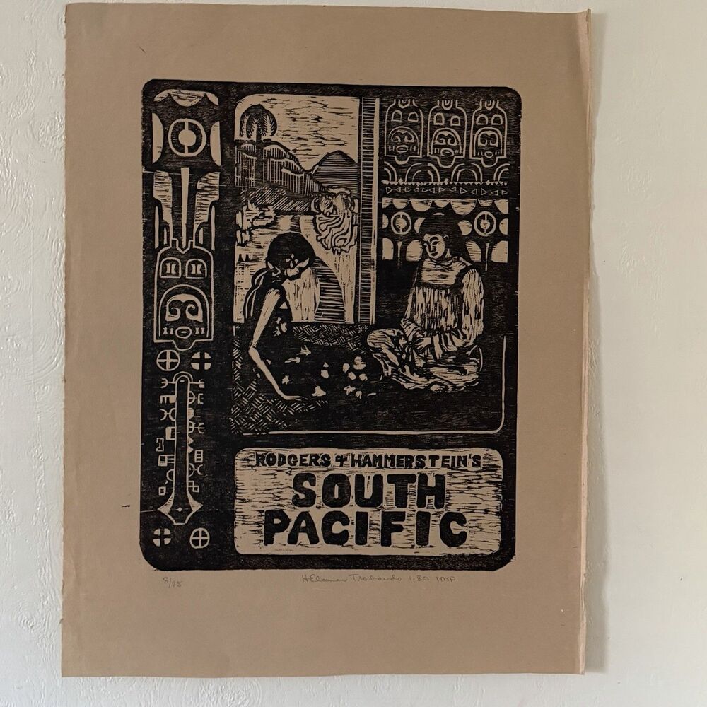 Eleanor Trabaudo Rodgers Hammerstein South Pacific Signed Linocut Print 31x25”